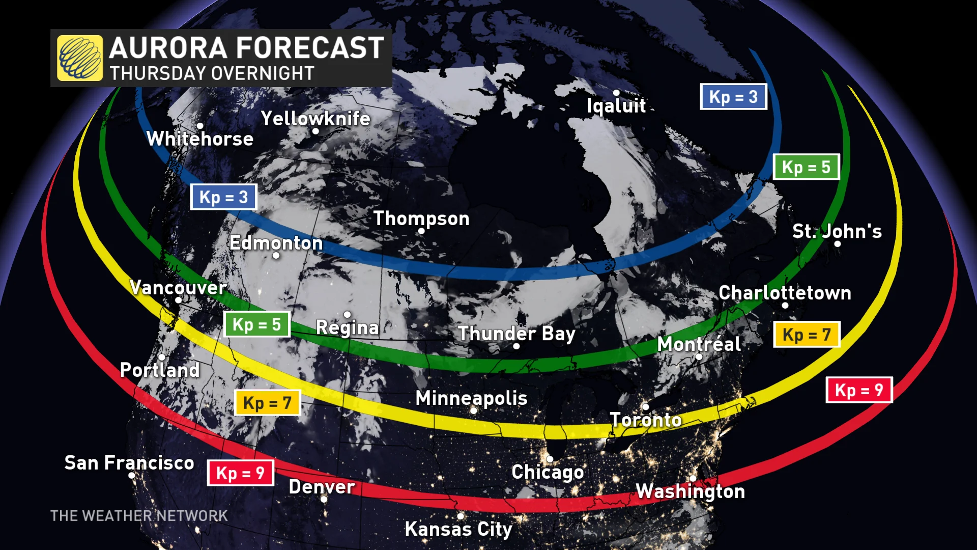 Current Northern Lights Forecast: The states with the highest possibility of viewing the Aurora Borealis tonight are shown on this week’s map by locations around the United States.