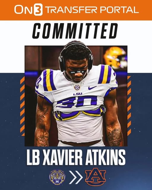 BREAKING: LSU transfer LB Xavier Atkins has committed to Auburn……